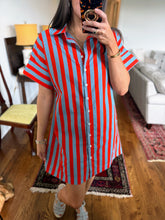 Sullivan Dress- Blue & Coral Striped Button Up