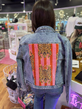Denim Jacket- Pink & Red Striped Tiger