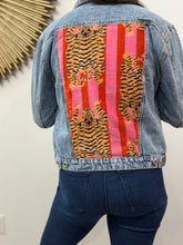 Denim Jacket- Pink & Red Striped Tiger