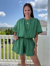 Laura Shorts Set- Kelly Green and Blue Dot