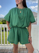 Laura Shorts Set- Kelly Green and Blue Dot