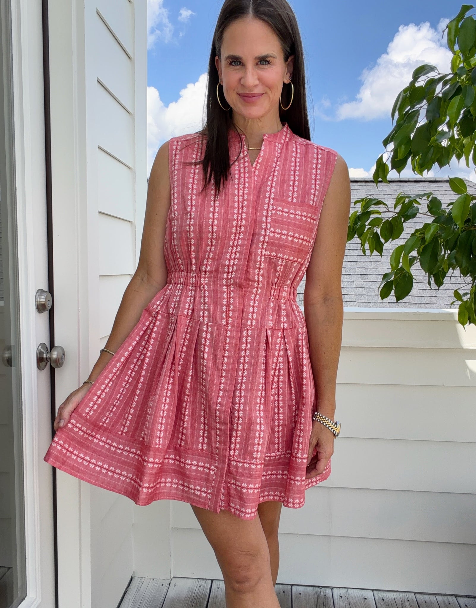 Peggy Shirt Dress- Red Floral Stripe