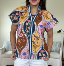 Katrina Fall Floral Top w/ Stripe Detail