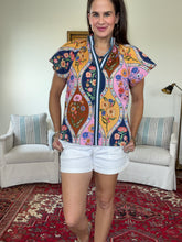 Katrina Fall Floral Top w/ Stripe Detail
