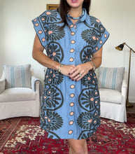 Kelly Geometric Blue Shirt Dress