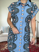 Kelly Geometric Blue Shirt Dress