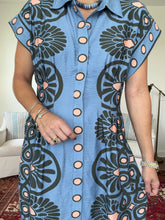 Kelly Geometric Blue Shirt Dress