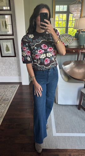 Women's Brown Short Sleeve Rosary Sweater