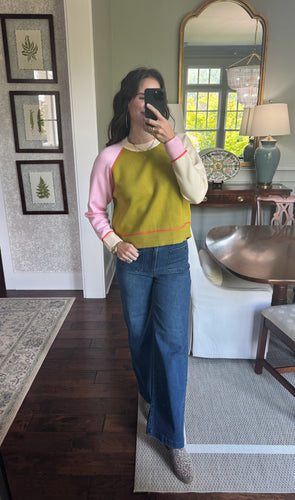 Women's Colorblock Sweater- Pink/Cream/Olive