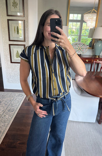 Pannel Top Shirting Striped Blouse