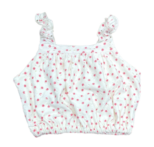 Ruffle Top- Pink Daisy Eyelet