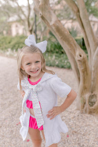 Hooded Terry Cloth Cover Up with Colorful Polka Dot Bow