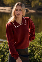 Finnian Sweater-Garnet with Cream Embroidered Collar