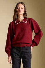 Finnian Sweater-Garnet with Cream Embroidered Collar