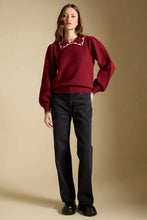 Finnian Sweater-Garnet with Cream Embroidered Collar