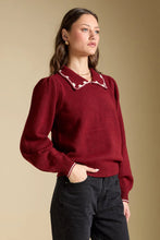 Finnian Sweater-Garnet with Cream Embroidered Collar