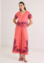 The Gemma Pant- Coral Royal Palm Embroidery