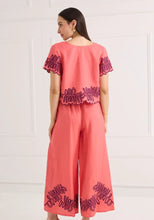 The Gemma Pant- Coral Royal Palm Embroidery
