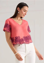Lani Top- Coral Royal Palm Embroidery