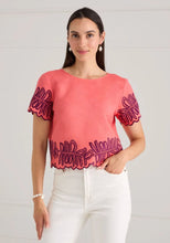 Lani Top- Coral Royal Palm Embroidery