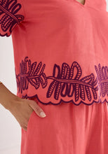 Lani Top- Coral Royal Palm Embroidery