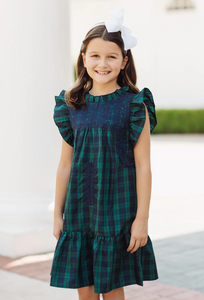 Joyce Girl's Dress- Hunter Green Plaid
