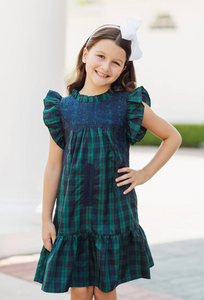 Joyce Girl's Dress- Hunter Green Plaid