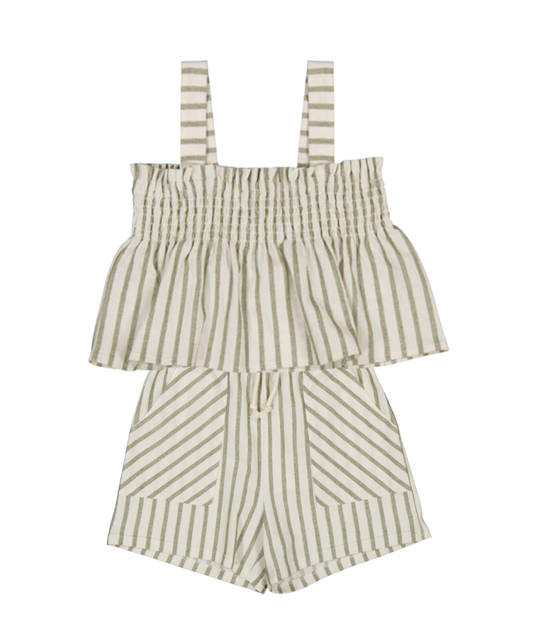 Girl's Striped Top and Shorts Set- Bayleaf