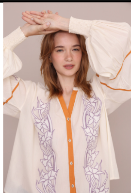 Lafayette Blouse- Embroidered Ecru