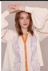 Lafayette Blouse- Embroidered Ecru