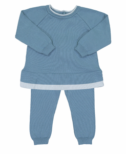 Contrast Trim Knit Set-French Blue
