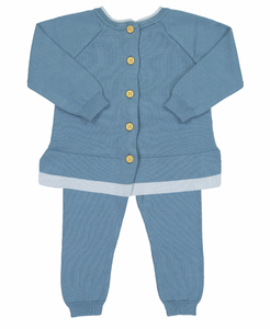 Contrast Trim Knit Set-French Blue