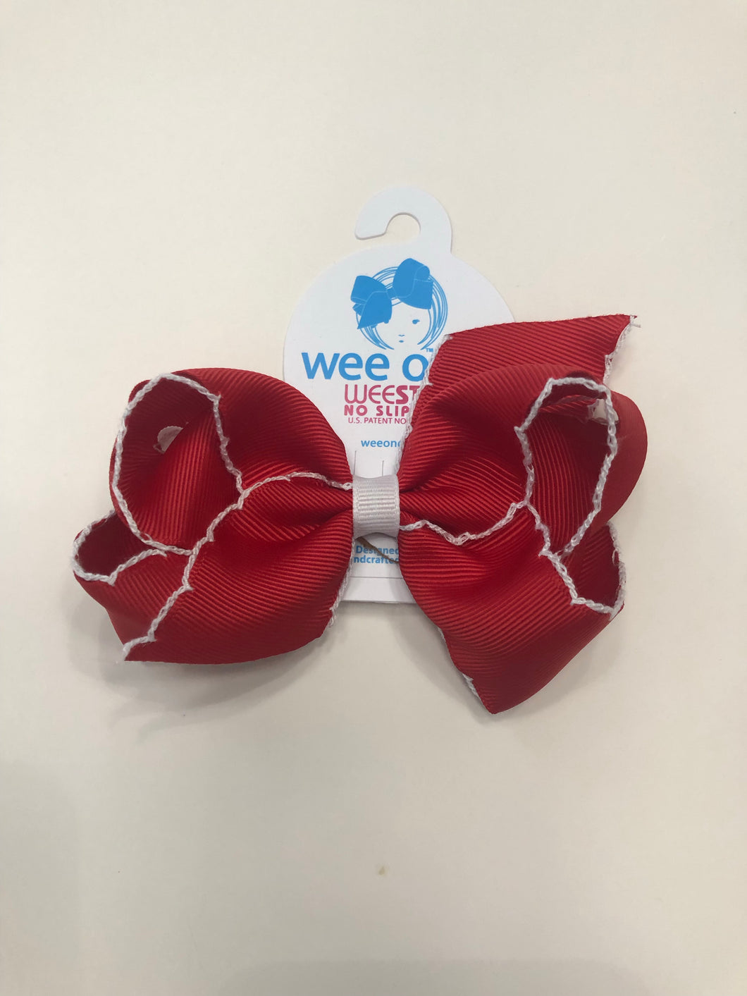 Medium Moonstitch Red w/ White Trim Bow
