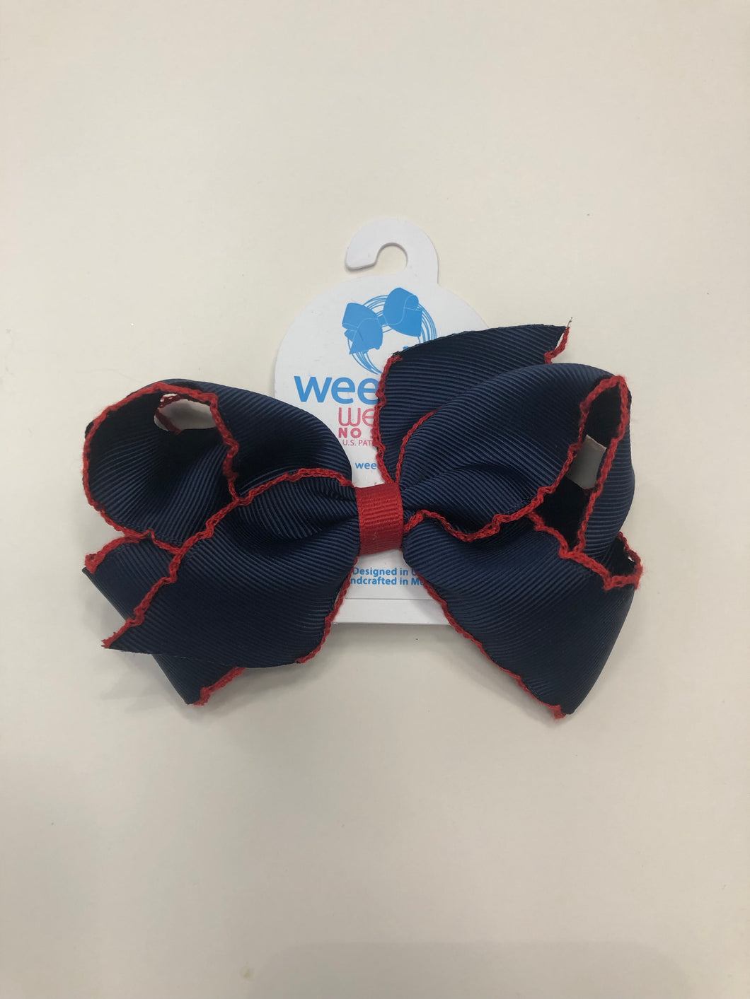 Medium Moonstitch Navy w/ Red Trim Bow