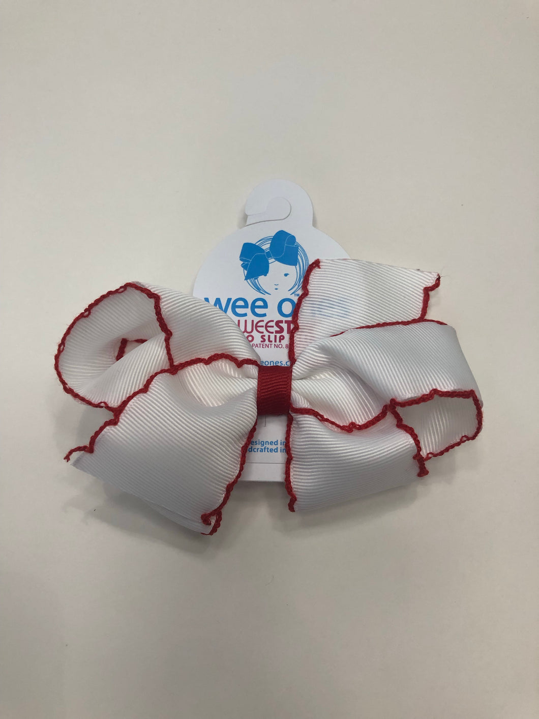 Medium Moonstitch White w/ Red Trim Bow